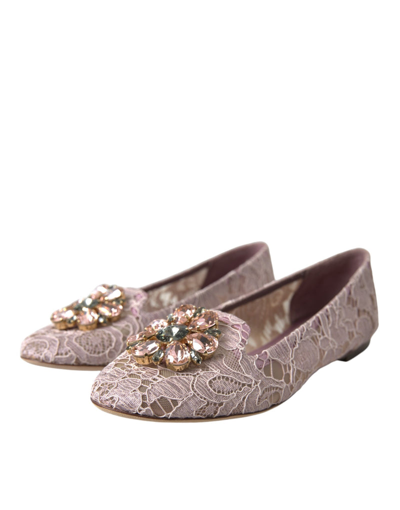 Ballerines plates en dentelle rose ornées de cristaux Dolce & Gabbana