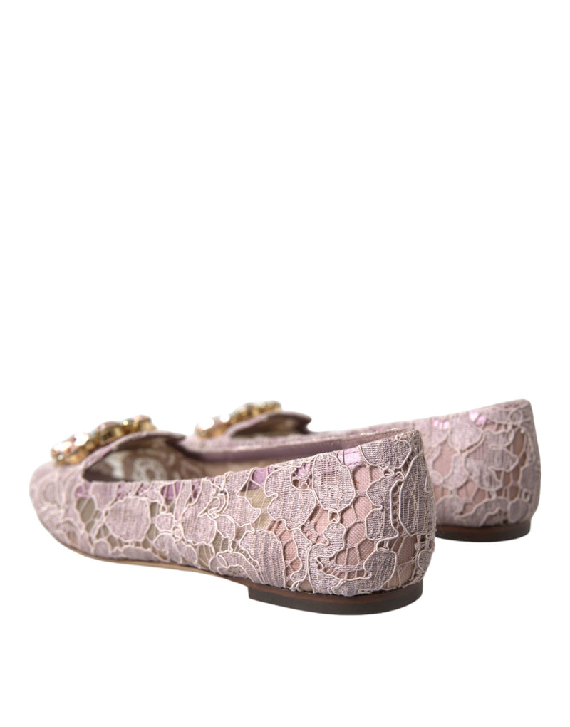 Ballerines plates en dentelle rose ornées de cristaux Dolce & Gabbana