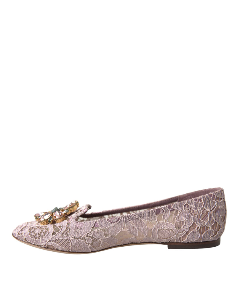 Ballerines plates en dentelle rose ornées de cristaux Dolce & Gabbana