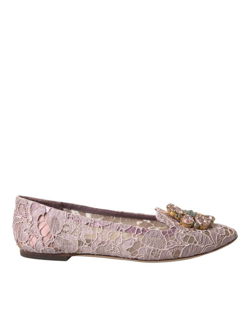 Ballerines plates en dentelle rose ornées de cristaux Dolce & Gabbana