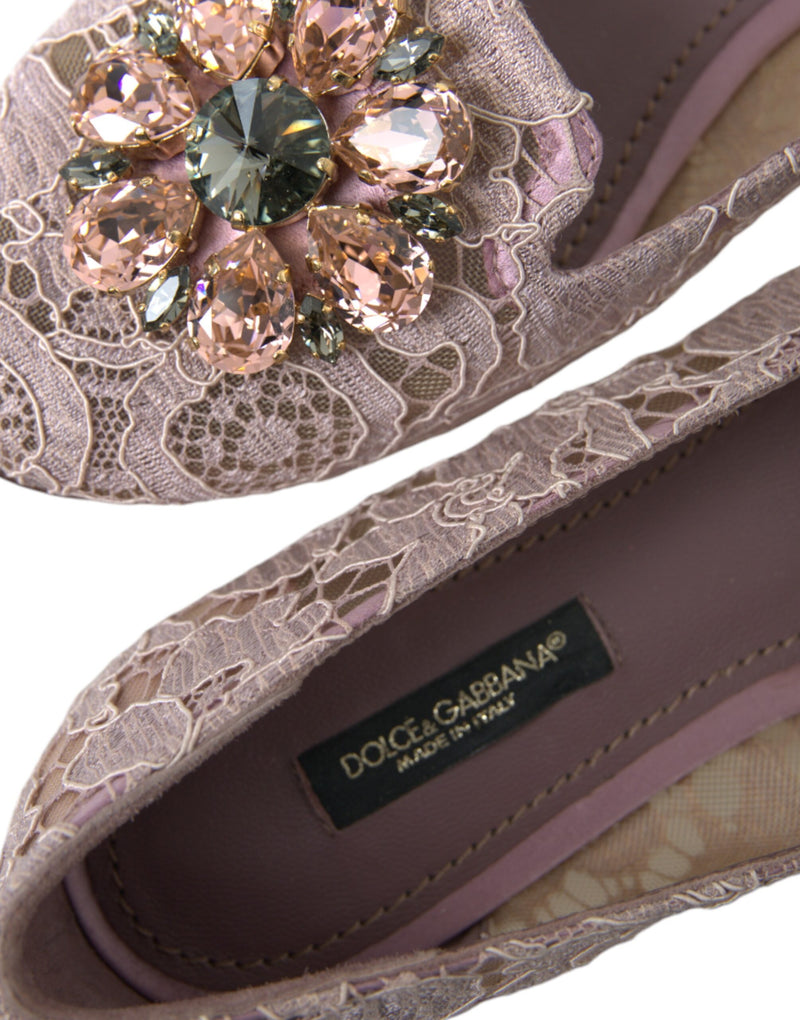 Ballerines plates en dentelle rose ornées de cristaux Dolce & Gabbana