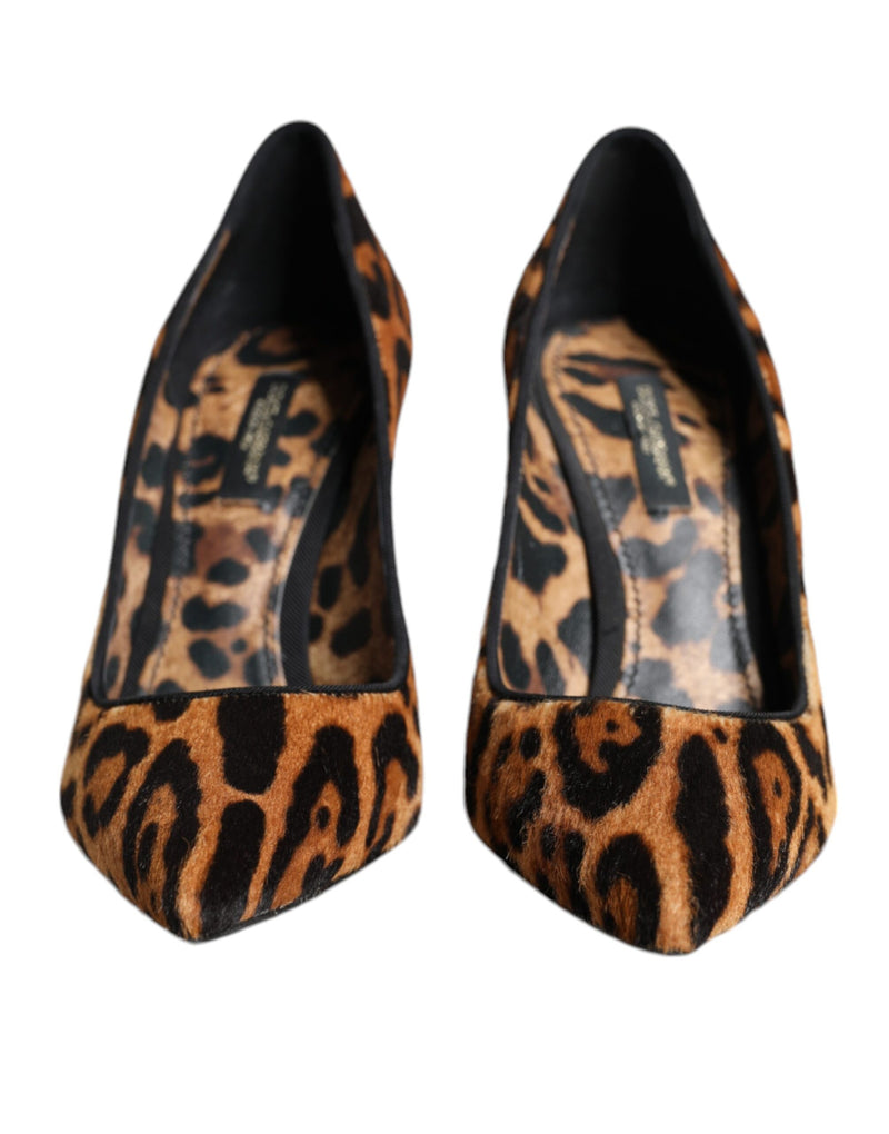 Escarpins à talons en cuir de veau à motif léopard marron Dolce & Gabbana