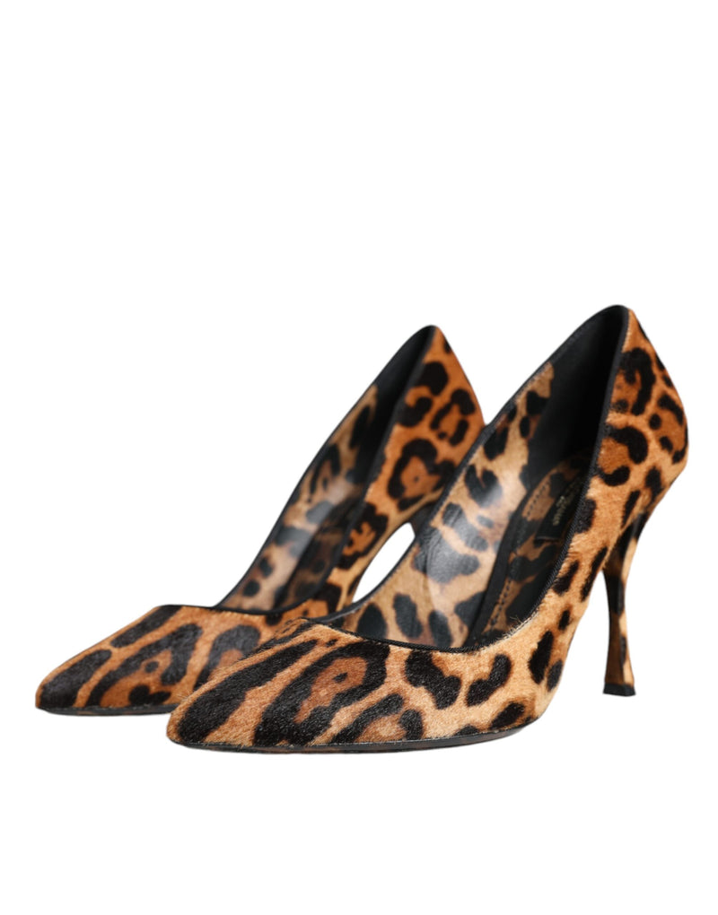 Escarpins à talons en cuir de veau à motif léopard marron Dolce & Gabbana
