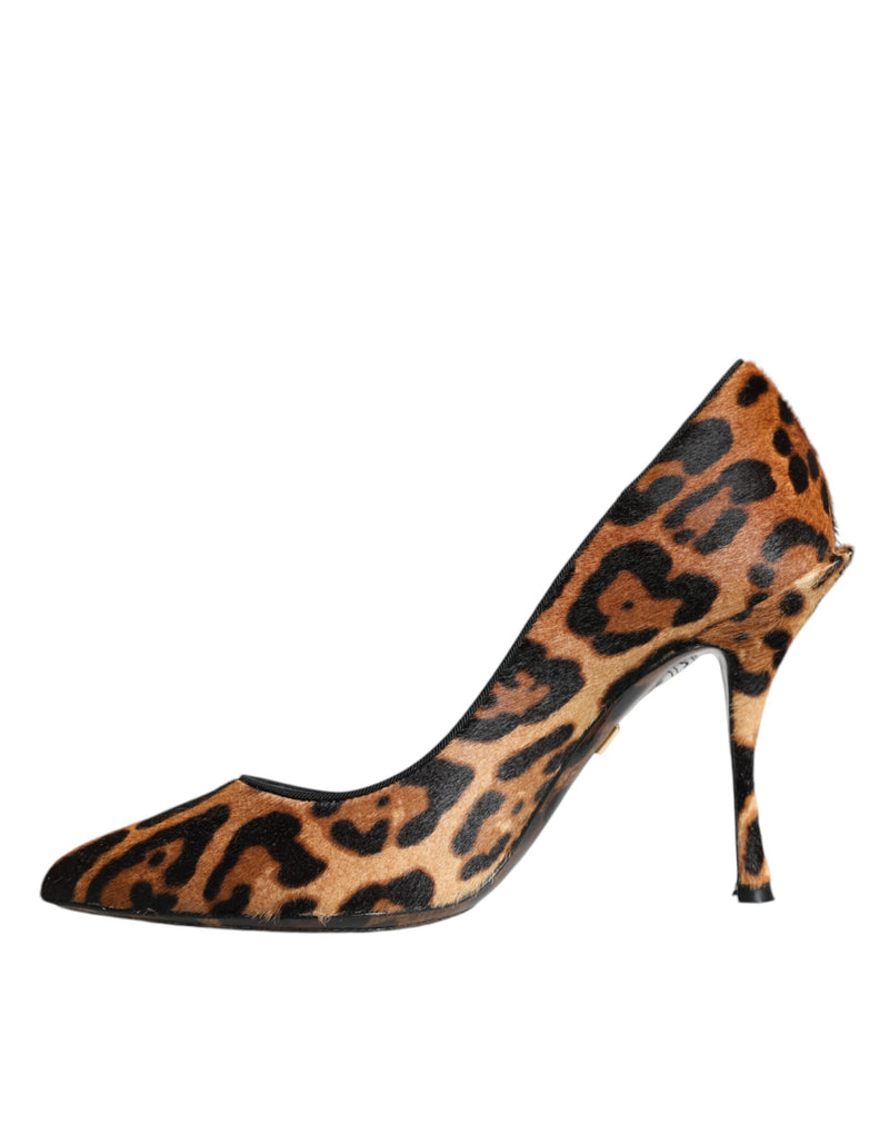 Escarpins à talons en cuir de veau à motif léopard marron Dolce & Gabbana