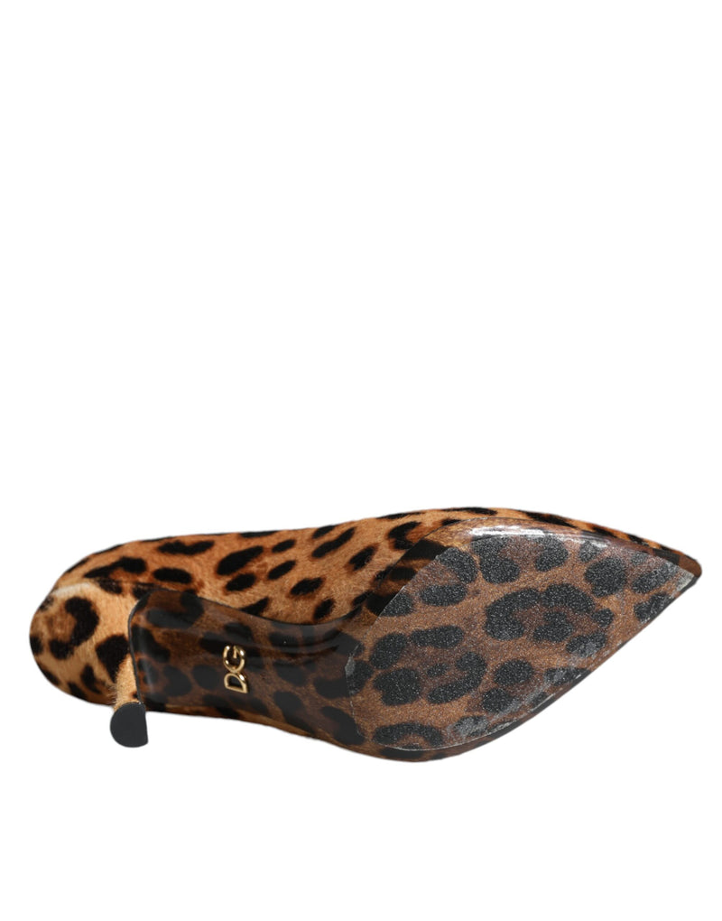 Escarpins à talons en cuir de veau à motif léopard marron Dolce & Gabbana