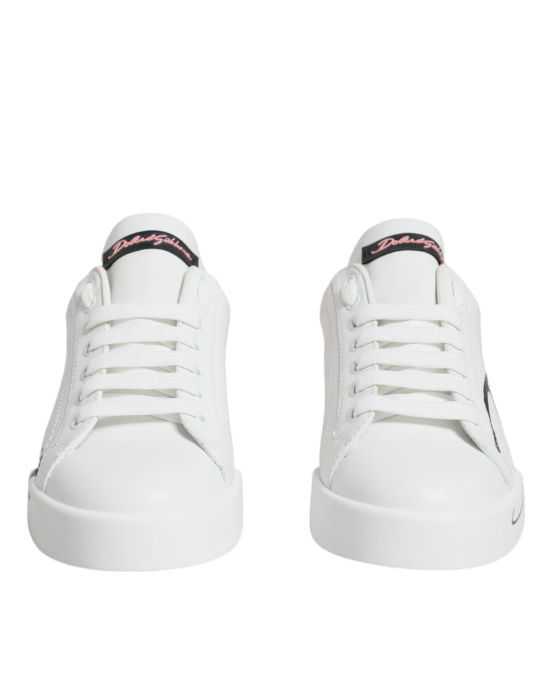 Baskets basses Portofino blanches et roses Dolce & Gabbana