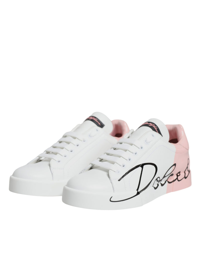 Baskets basses Portofino blanches et roses Dolce & Gabbana