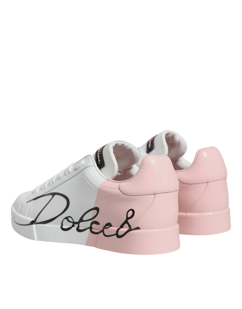 Baskets basses Portofino blanches et roses Dolce & Gabbana