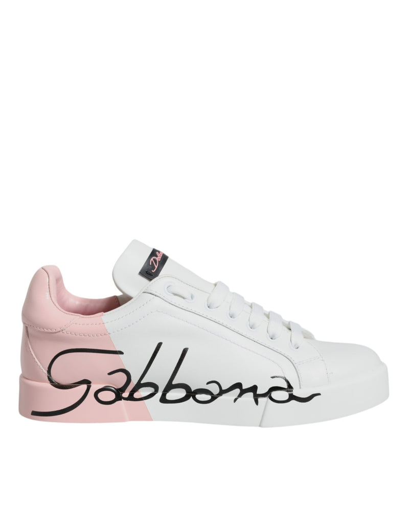 Baskets basses Portofino blanches et roses Dolce & Gabbana