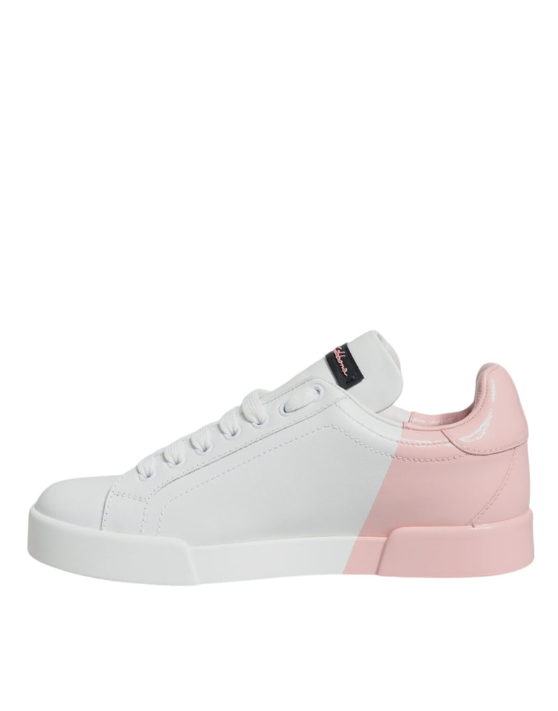 Baskets basses Portofino blanches et roses Dolce & Gabbana
