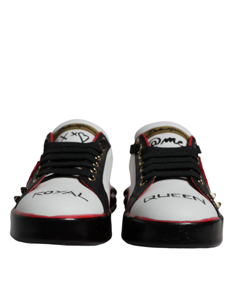 Zapatillas Portofino de piel blanca y roja con cristales de Dolce & Gabbana