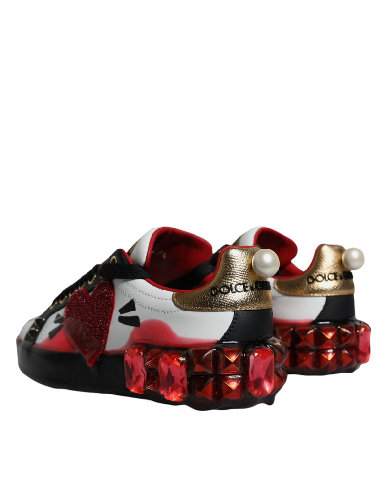 Tênis Portofino de couro branco e vermelho com cristais Dolce & Gabbana
