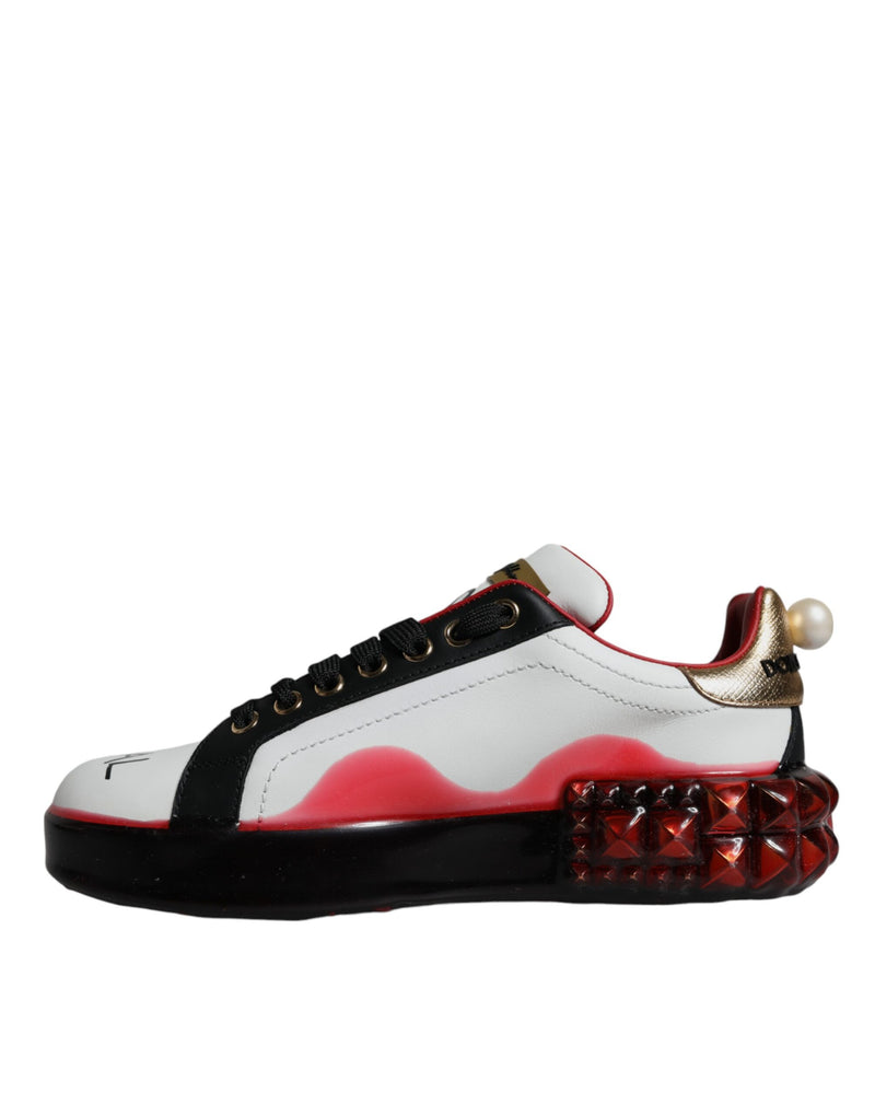 Tênis Portofino de couro branco e vermelho com cristais Dolce & Gabbana