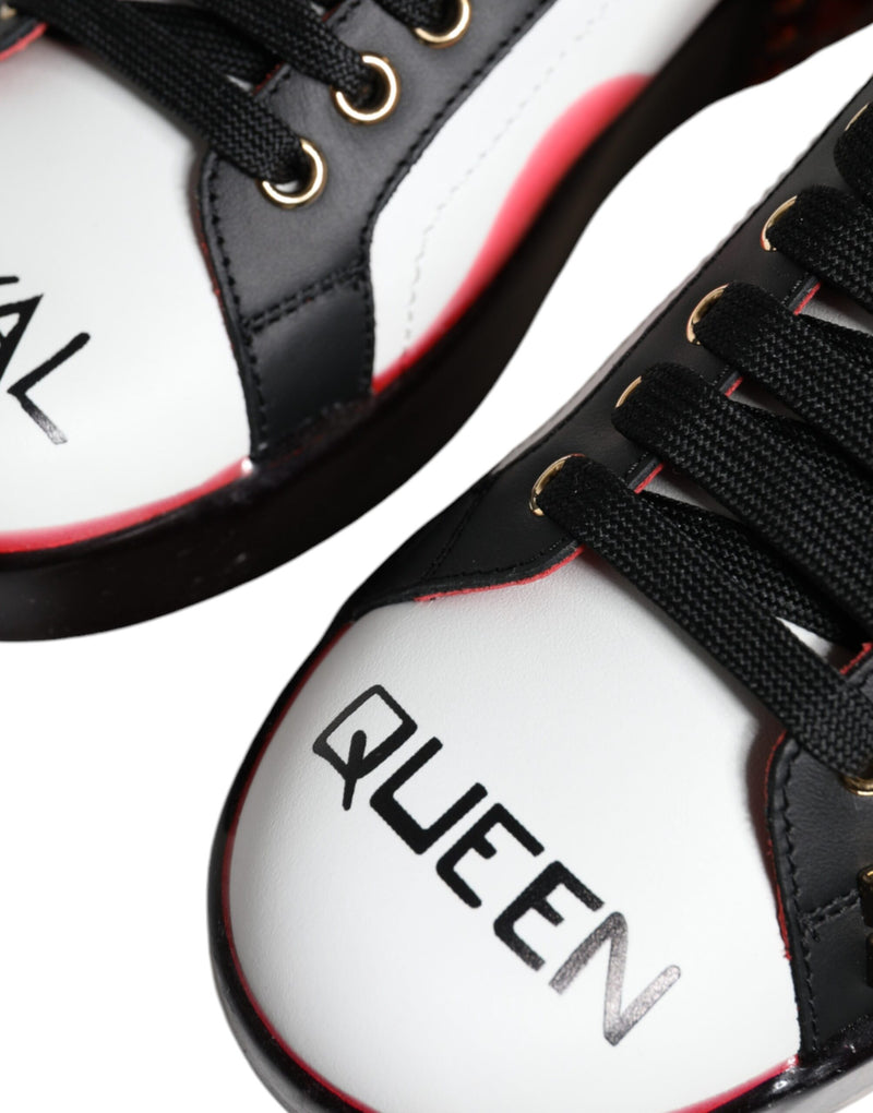 Zapatillas Portofino de piel blanca y roja con cristales de Dolce & Gabbana