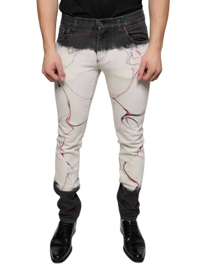 Jean skinny pour homme Dolce & Gabbana noir et blanc à imprimé