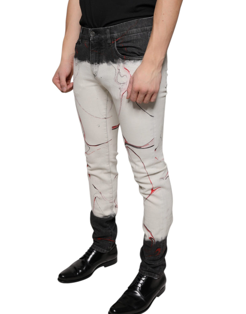 Jean skinny pour homme Dolce & Gabbana noir et blanc à imprimé