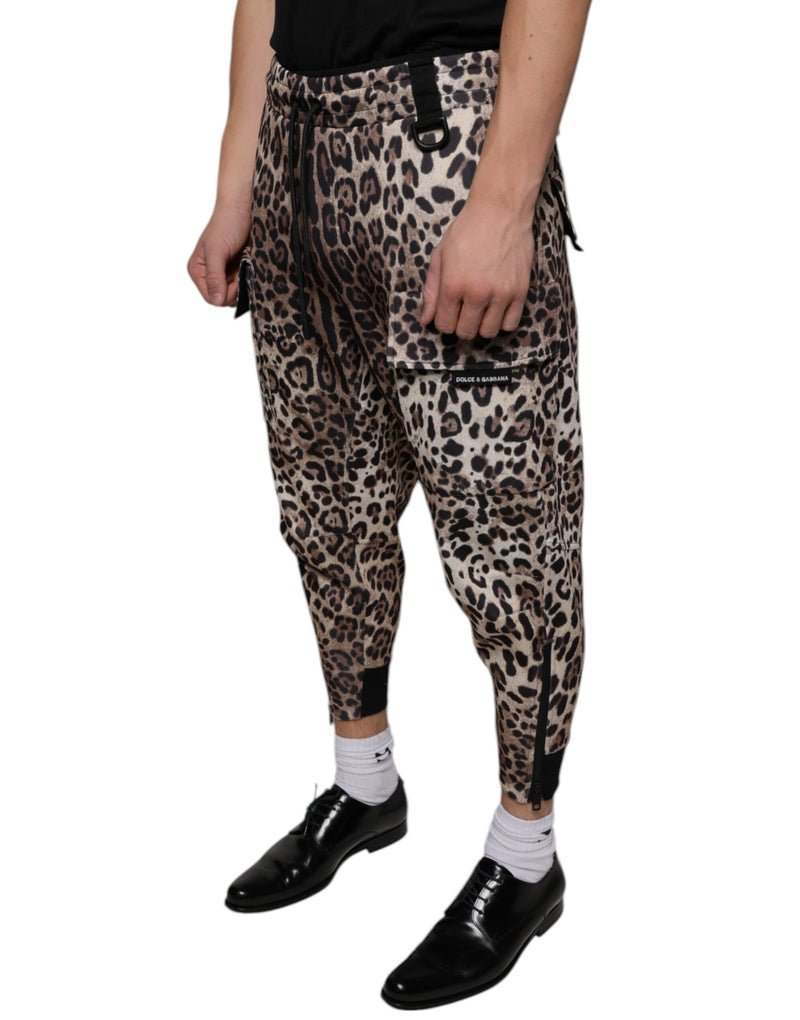 Calça jogger de poliéster marrom com estampa de leopardo Dolce & Gabbana
