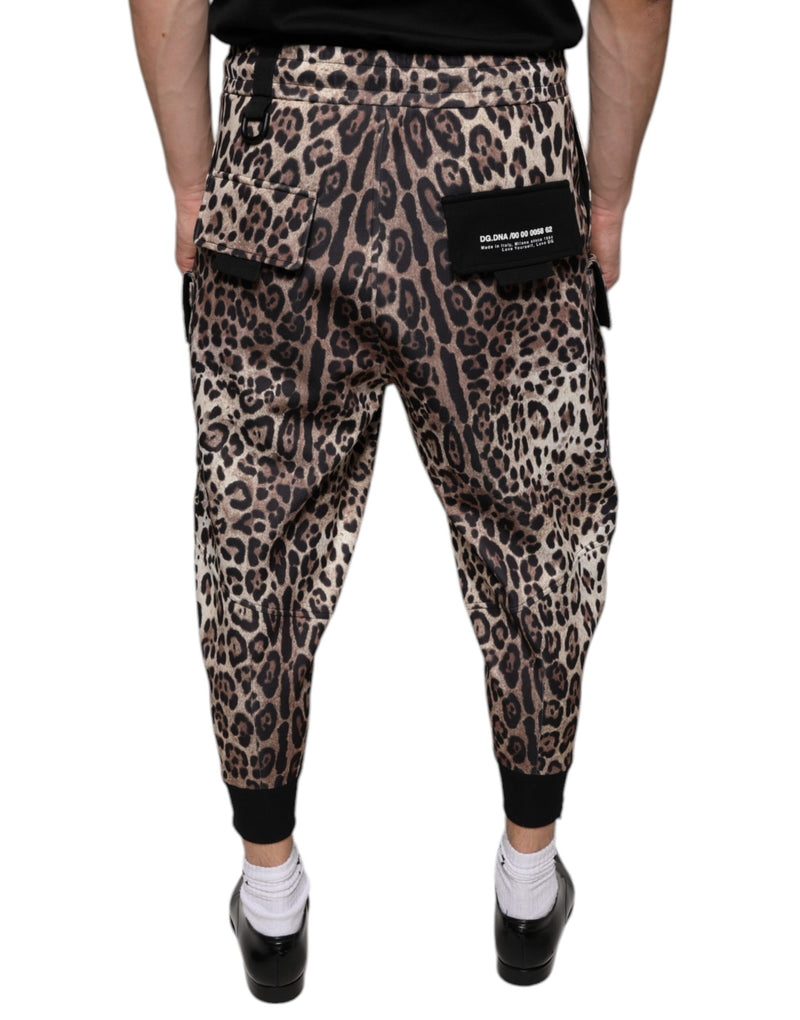 Calça jogger de poliéster marrom com estampa de leopardo Dolce & Gabbana