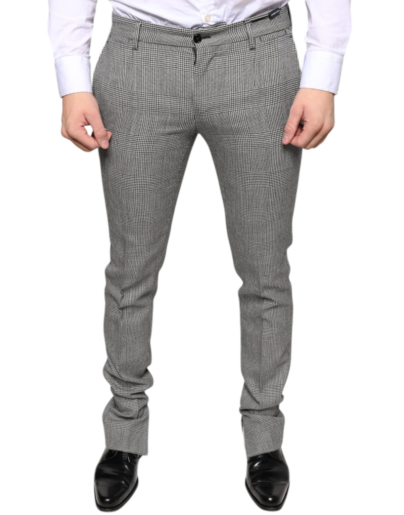 Pantaloni skinny in lana con motivo tartan a quadri grigi Dolce & Gabbana