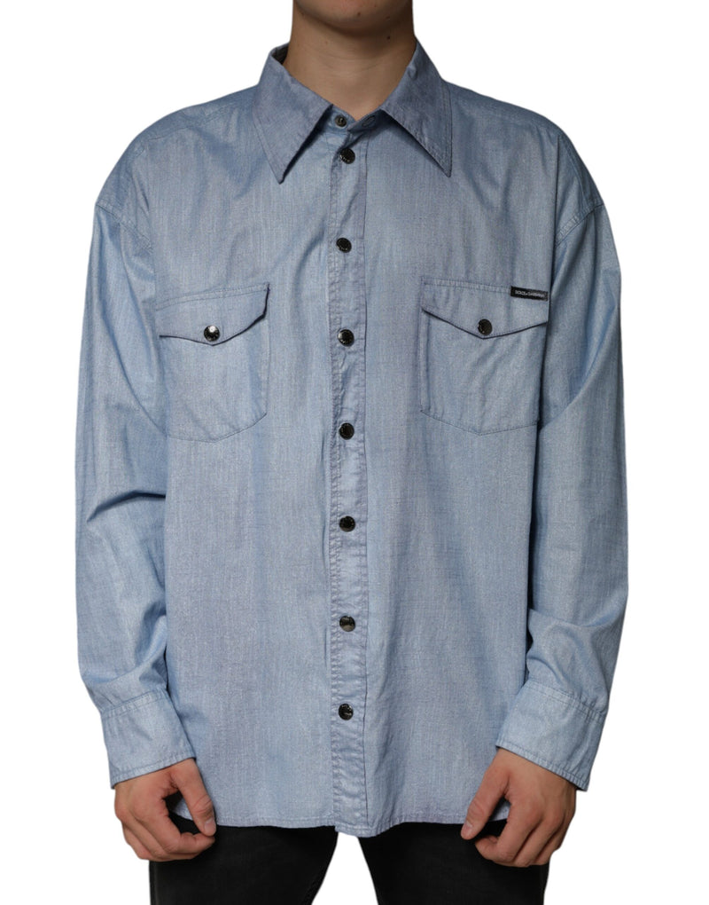 Camisa informal de algodón azul claro con botones Dolce & Gabbana
