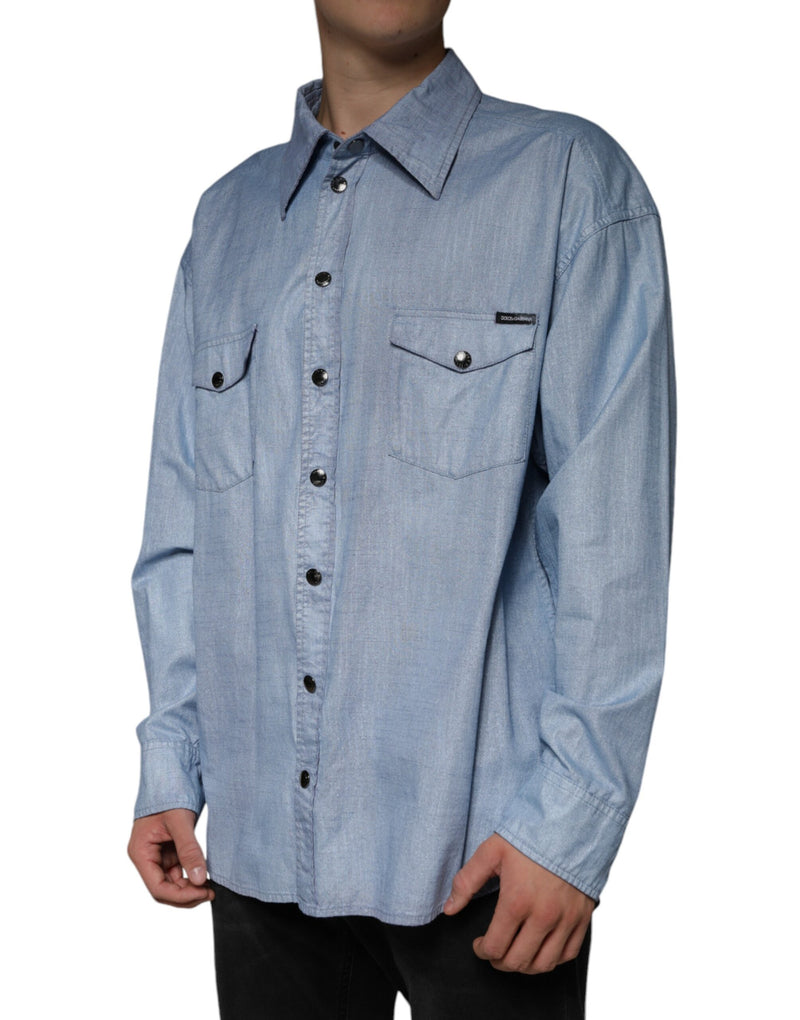 Camisa informal de algodón azul claro con botones Dolce & Gabbana