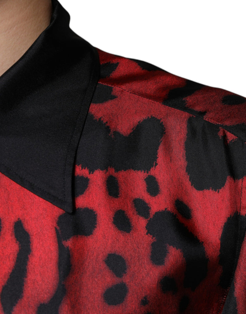 Camisa casual de seda vermelha com estampa de leopardo e botões Dolce & Gabbana