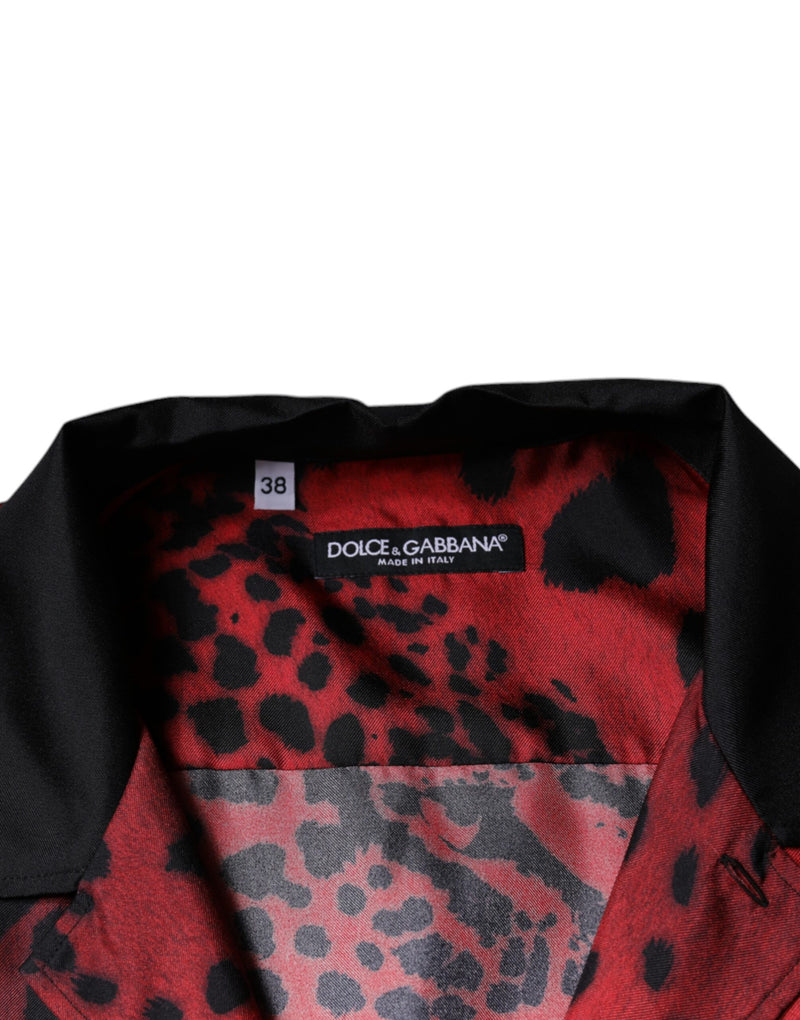 Camisa casual de seda vermelha com estampa de leopardo e botões Dolce & Gabbana