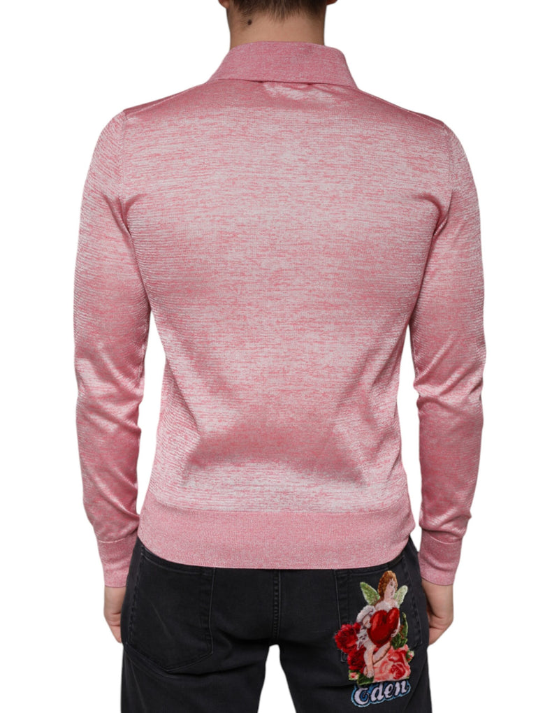 Polo à manches longues pour homme en polyester rose Dolce & Gabbana