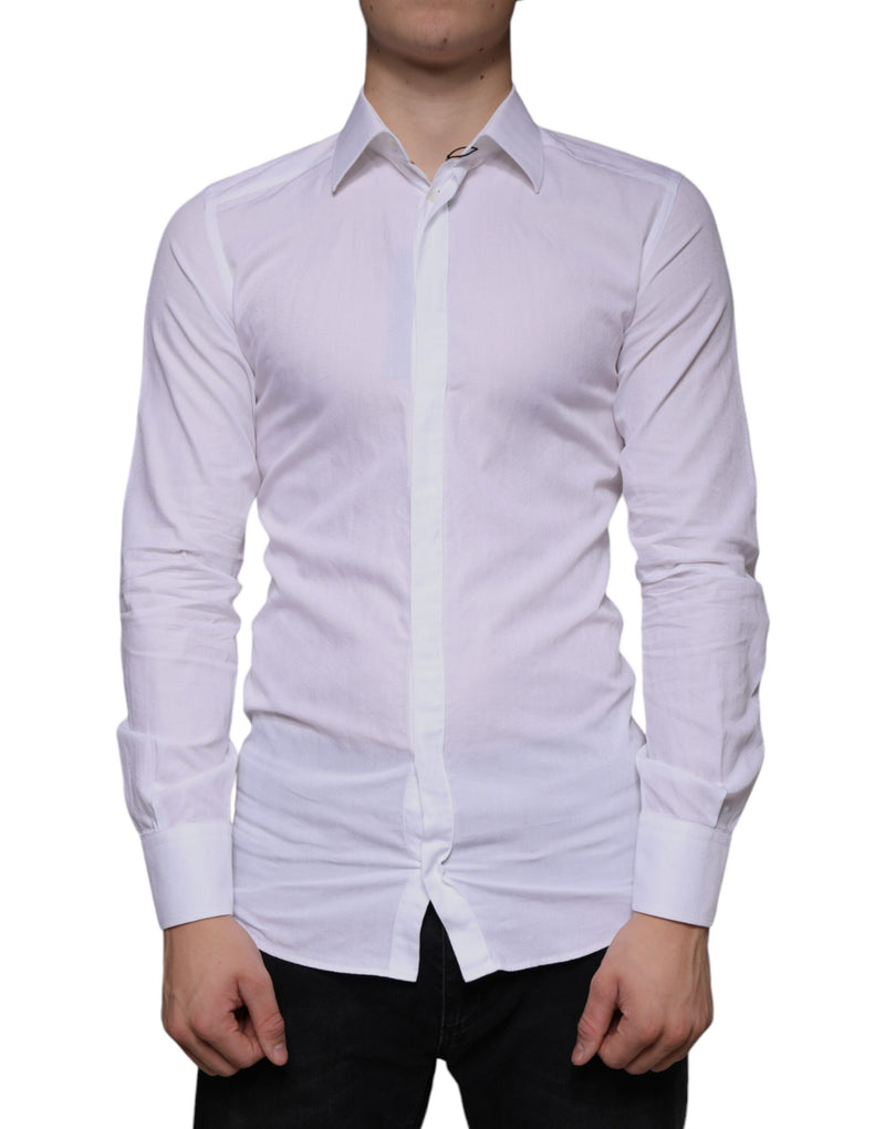 Camisa social masculina formal de algodão branco com detalhes dourados Dolce & Gabbana