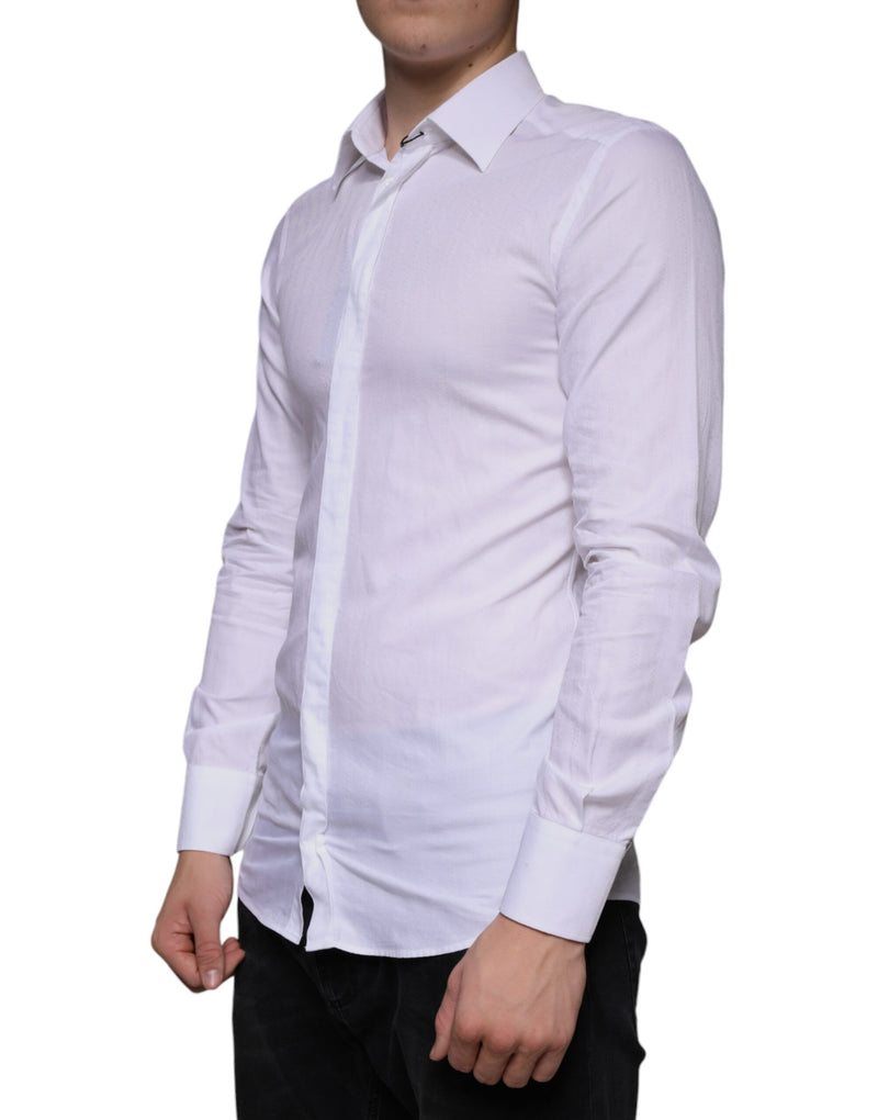 Camisa social masculina formal de algodão branco com detalhes dourados Dolce & Gabbana