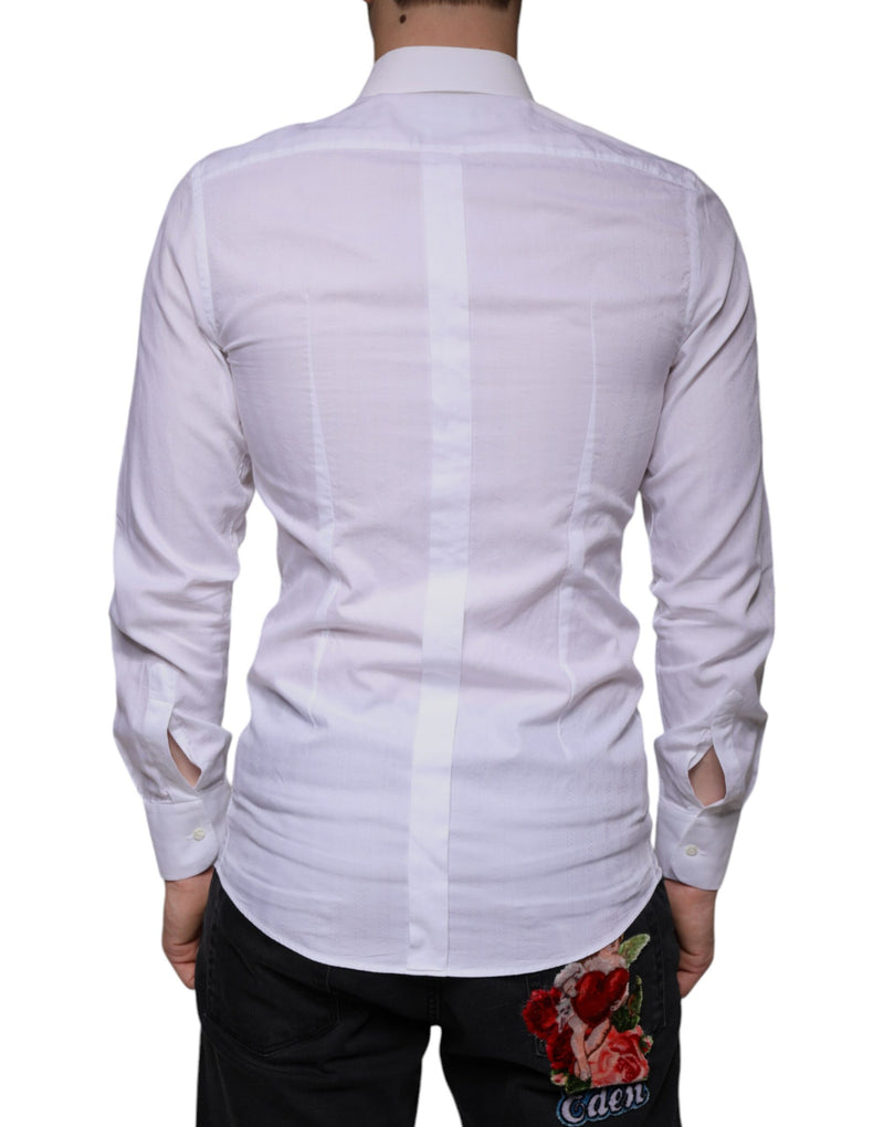 Camisa social masculina formal de algodão branco com detalhes dourados Dolce & Gabbana