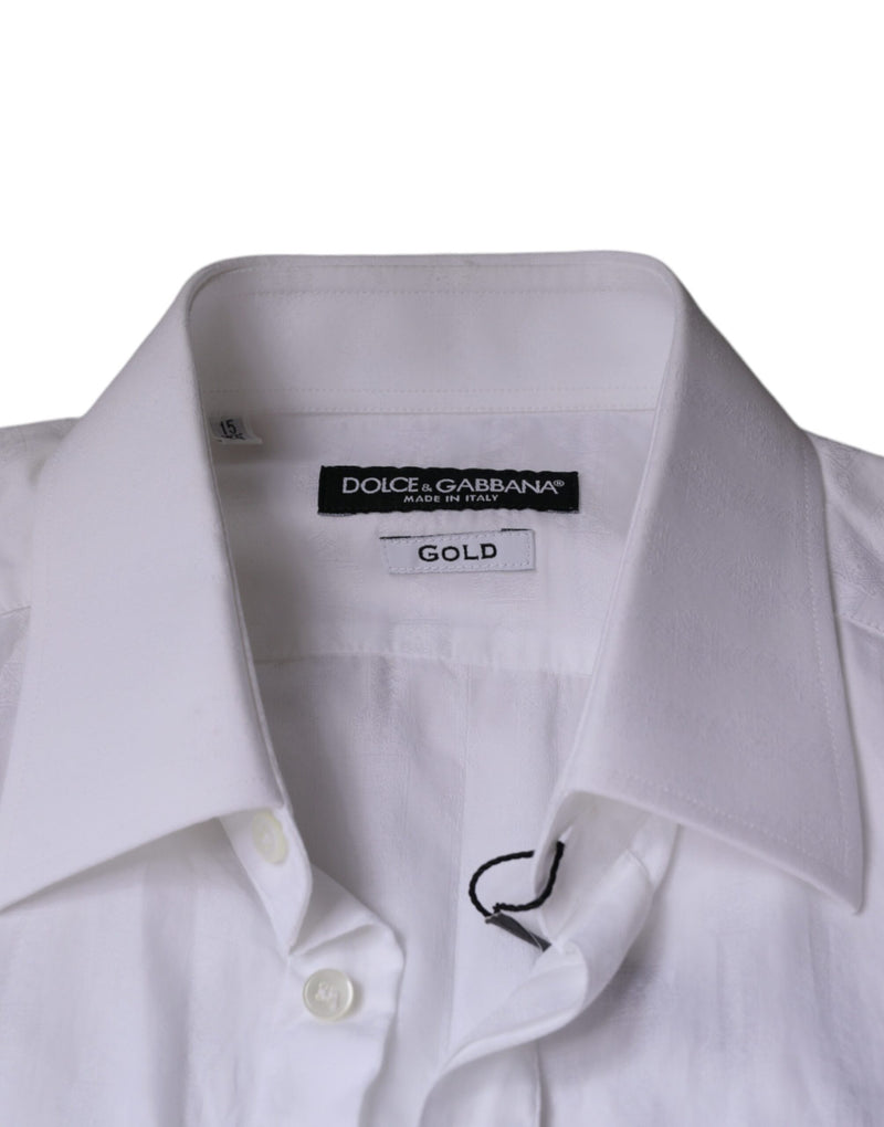 Camisa social masculina formal de algodão branco com detalhes dourados Dolce & Gabbana