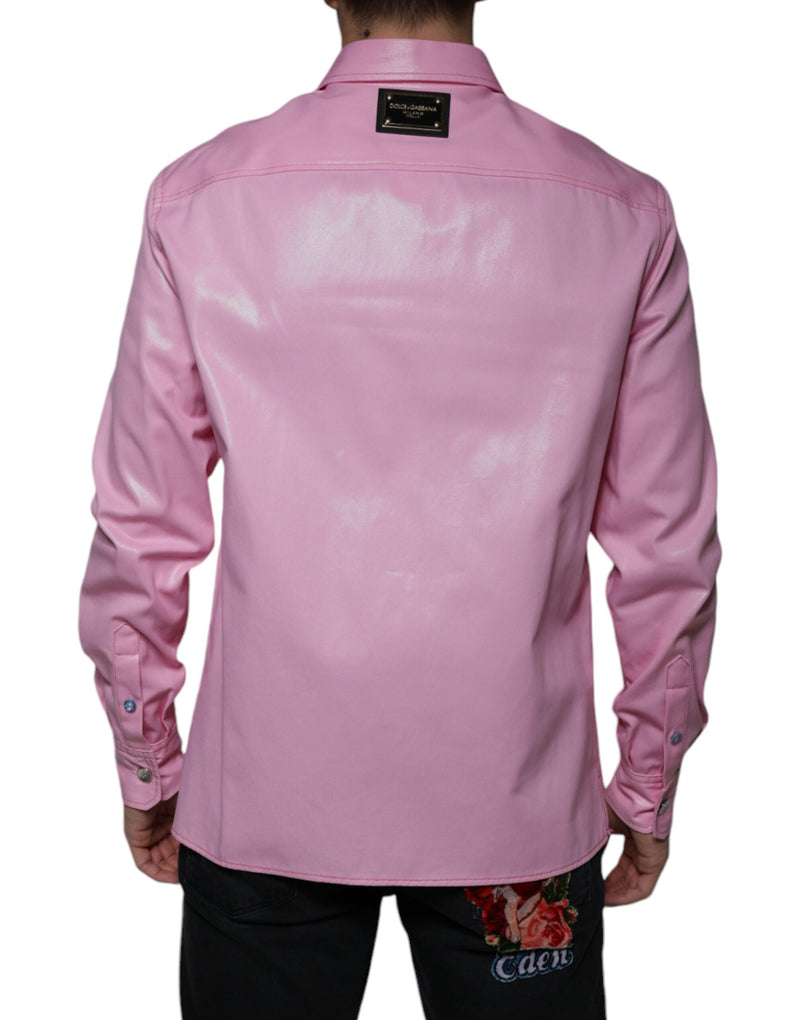 Camisa rosa de algodón con cuello y botones de Dolce & Gabbana