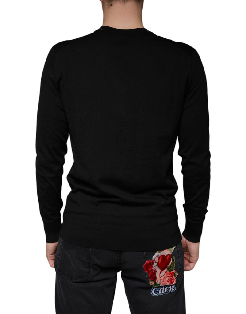 Pull noir à col en V orné Dolce & Gabbana