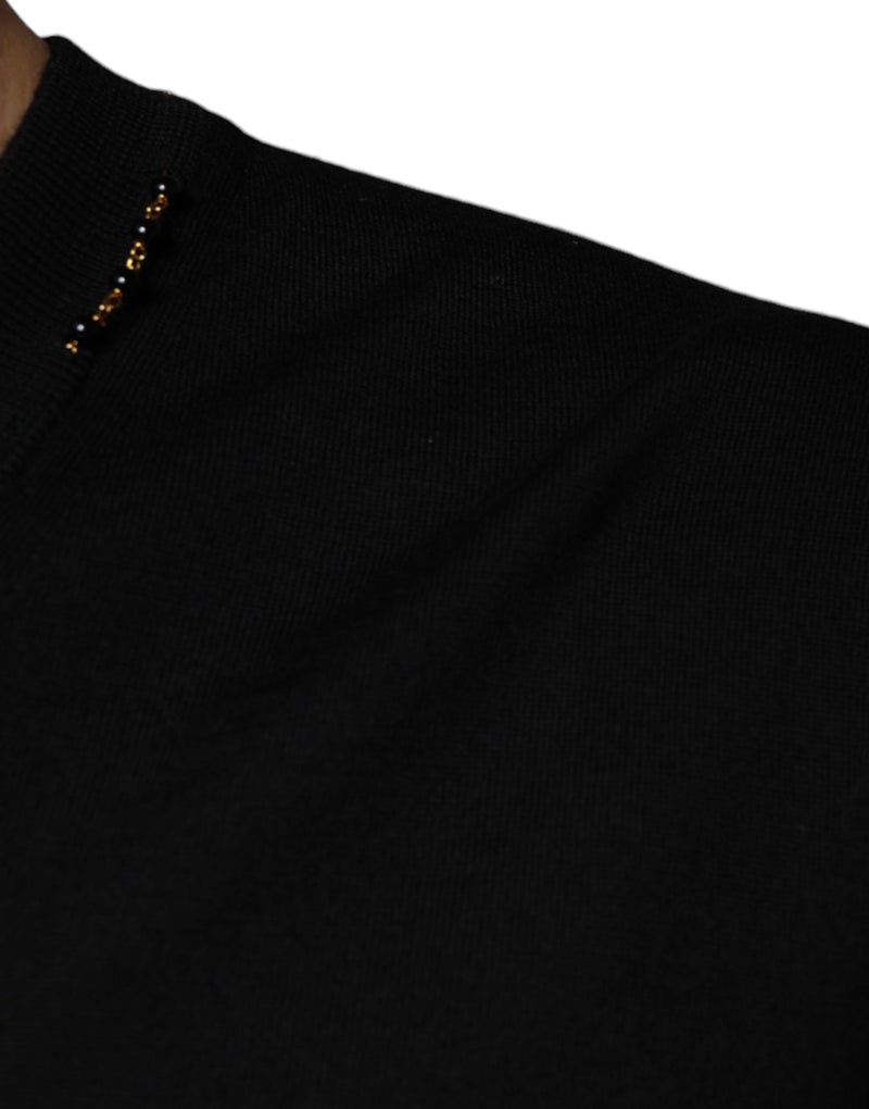 Pull noir à col en V orné Dolce & Gabbana