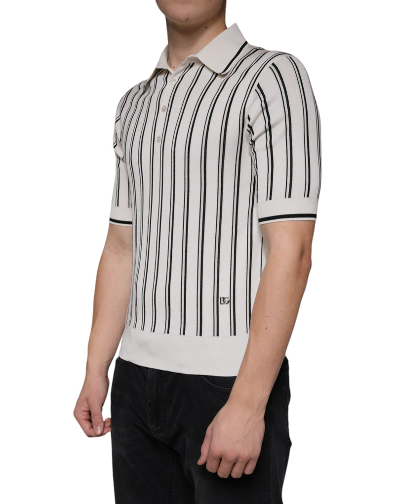 Polo blanc à rayures noires à manches courtes Dolce & Gabbana