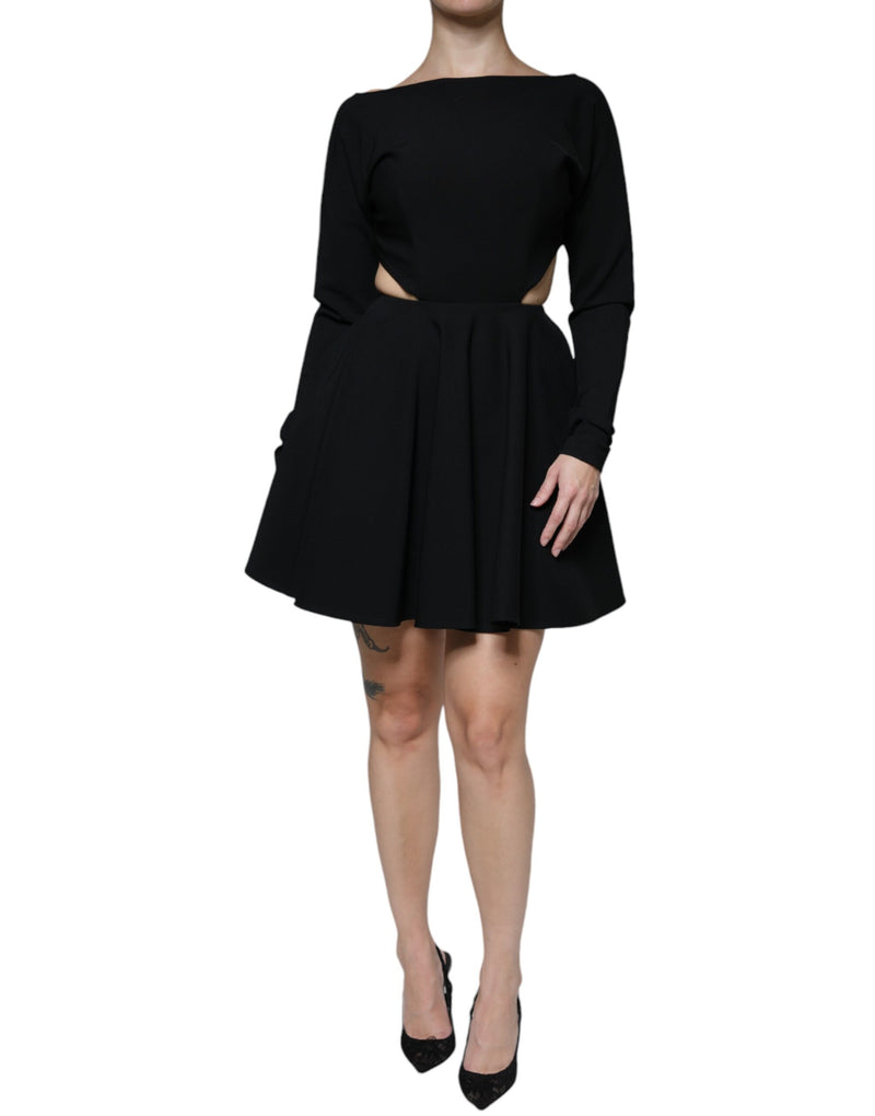 Minivestido negro de viscosa con aberturas, corte en A y mangas largas Dolce & Gabbana