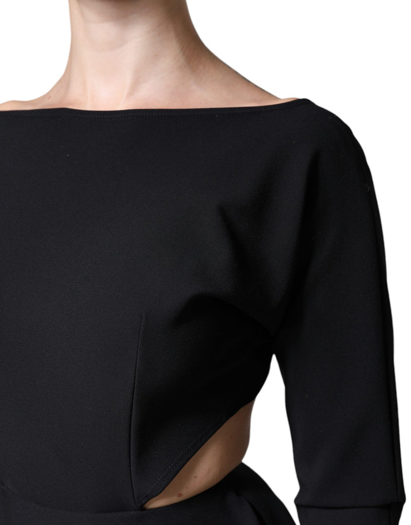 Minivestido negro de viscosa con aberturas, corte en A y mangas largas Dolce & Gabbana