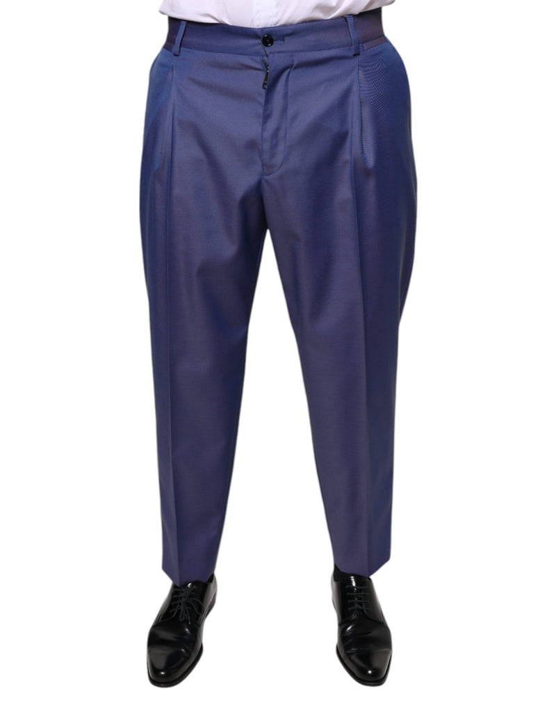 Pantalones de vestir de lana azul con corte cónico Dolce & Gabbana