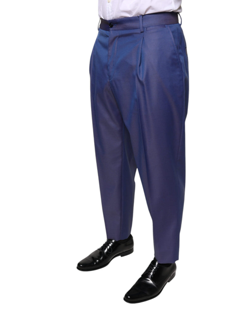 Pantalones de vestir de lana azul con corte cónico Dolce & Gabbana