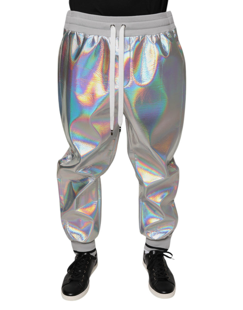 Calça jogger masculina de moletom iridescente prateada Dolce & Gabbana