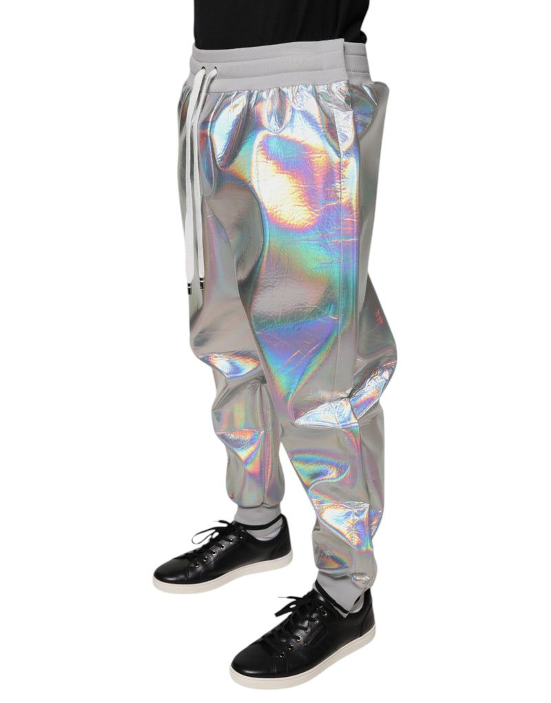 Calça jogger masculina de moletom iridescente prateada Dolce & Gabbana