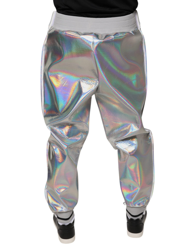 Calça jogger masculina de moletom iridescente prateada Dolce & Gabbana