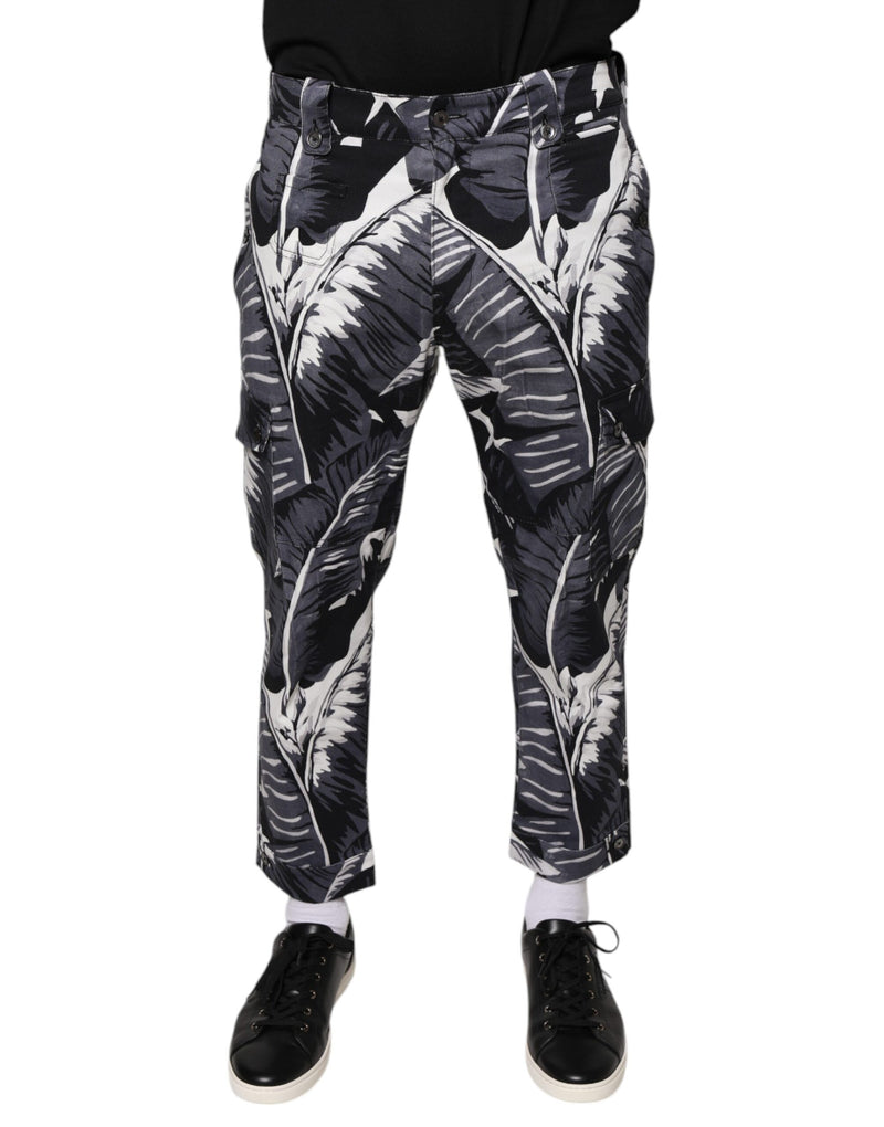 Pantalon corsaire extensible en coton gris à feuilles de bananier Dolce & Gabbana