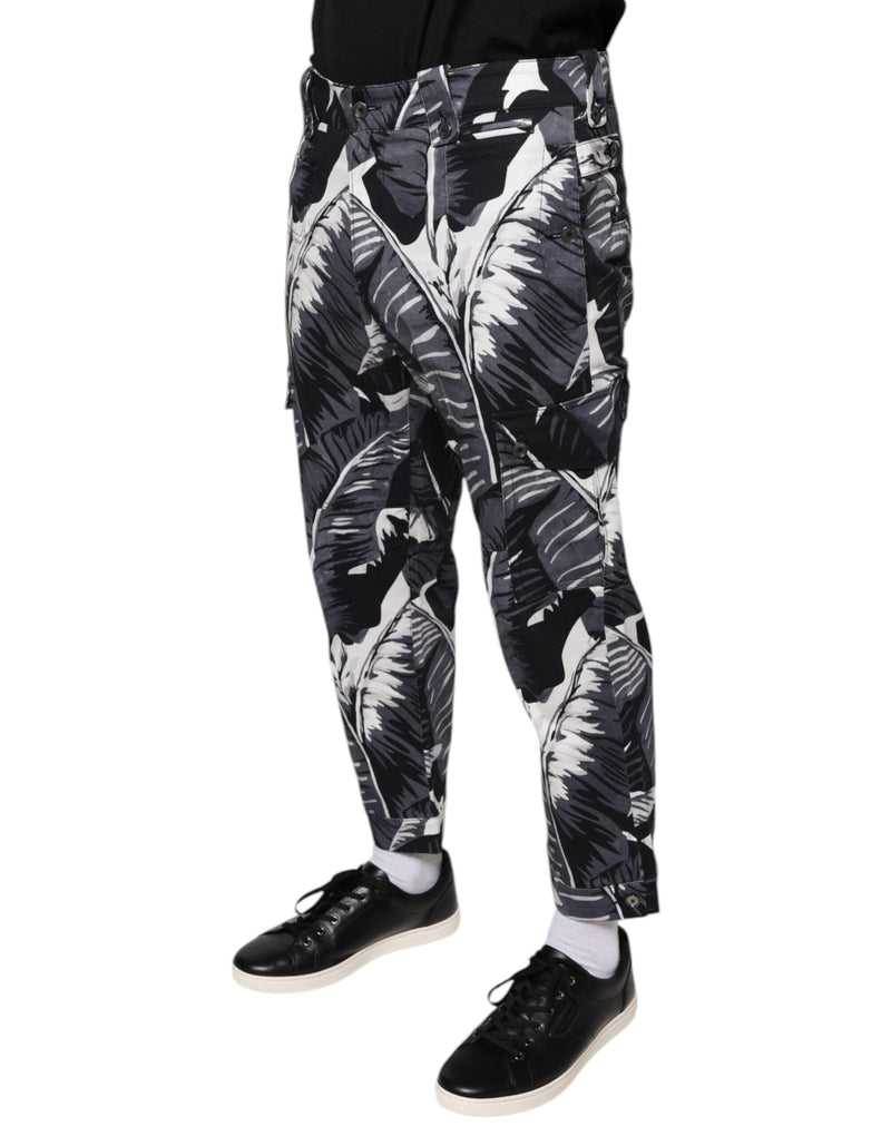 Pantalon corsaire extensible en coton gris à feuilles de bananier Dolce & Gabbana
