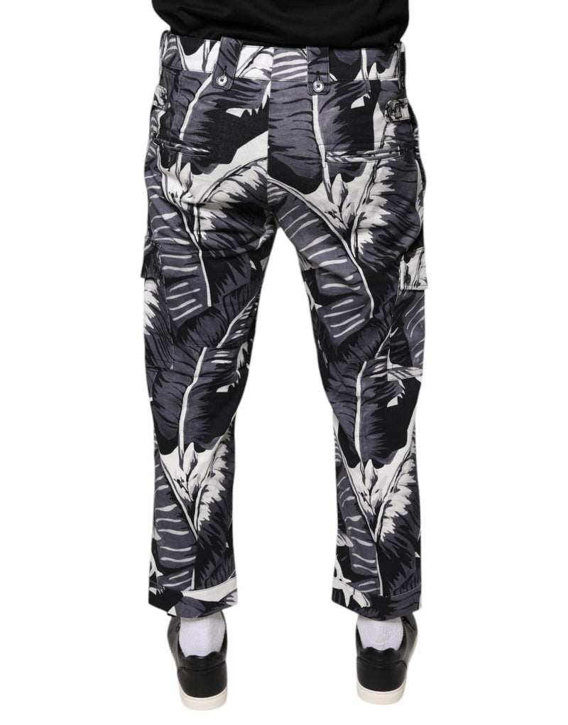 Pantalon corsaire extensible en coton gris à feuilles de bananier Dolce & Gabbana