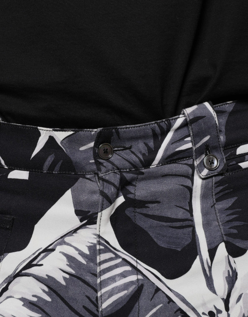 Pantalon corsaire extensible en coton gris à feuilles de bananier Dolce & Gabbana