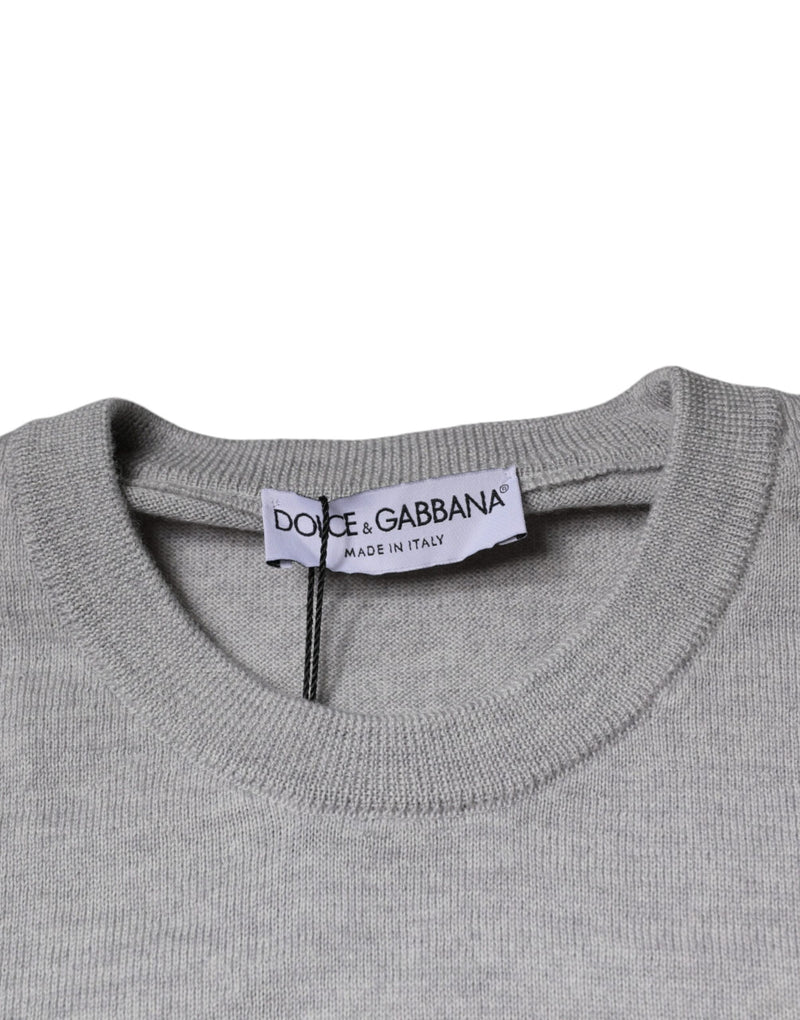 Jersey gris claro de lana con cuello redondo de Dolce & Gabbana