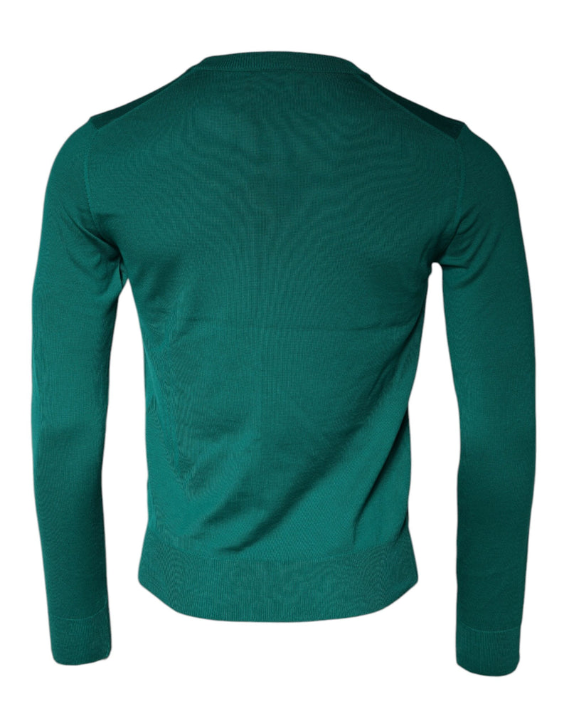 Pull à col rond en maille de laine verte Dolce & Gabbana