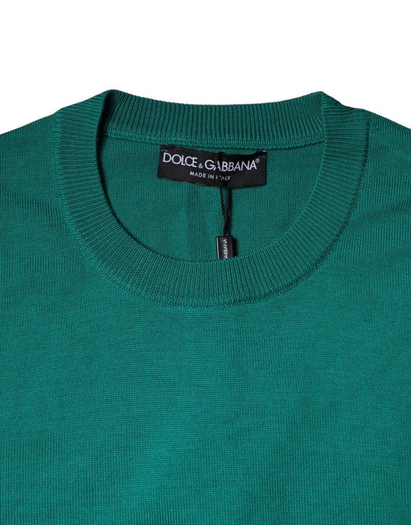 Pull à col rond en maille de laine verte Dolce & Gabbana